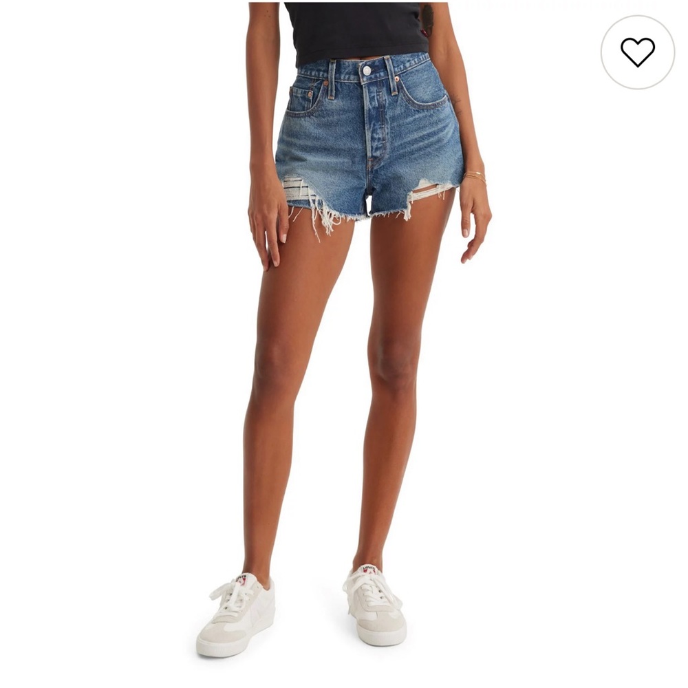 Levi's Blue Distressed High-Rise Denim Shorts